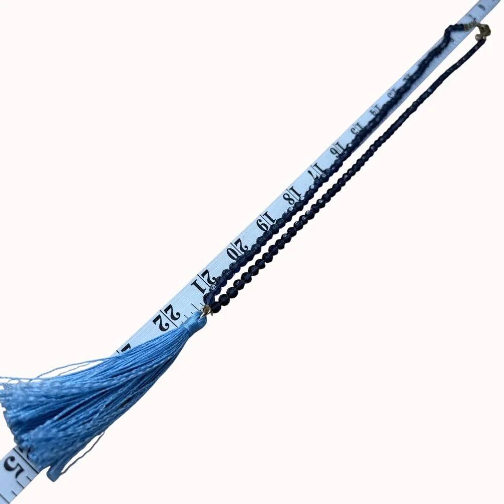 J.Crew Navy Blue Beaded Necklace With Light Blue Tassel Pendant 18